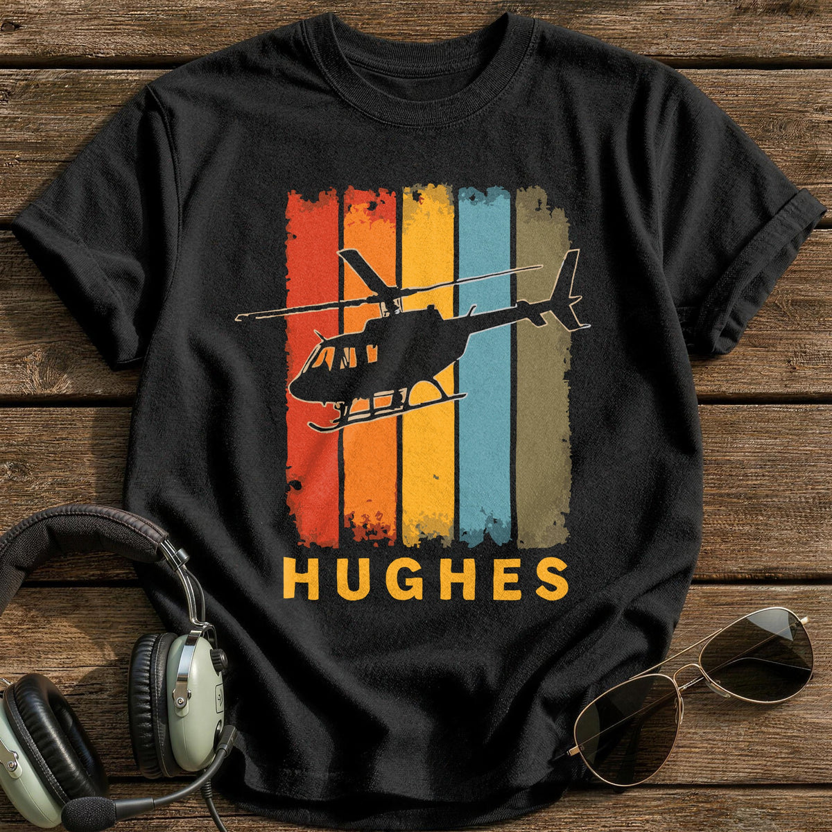 Hughes Retro Helicopter 2 T-Shirt - Black
