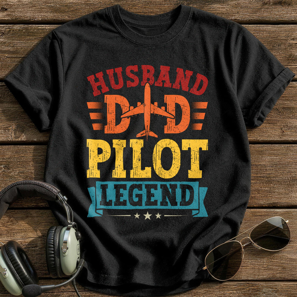 Husband Dad Pilot Legend T-Shirt - Black