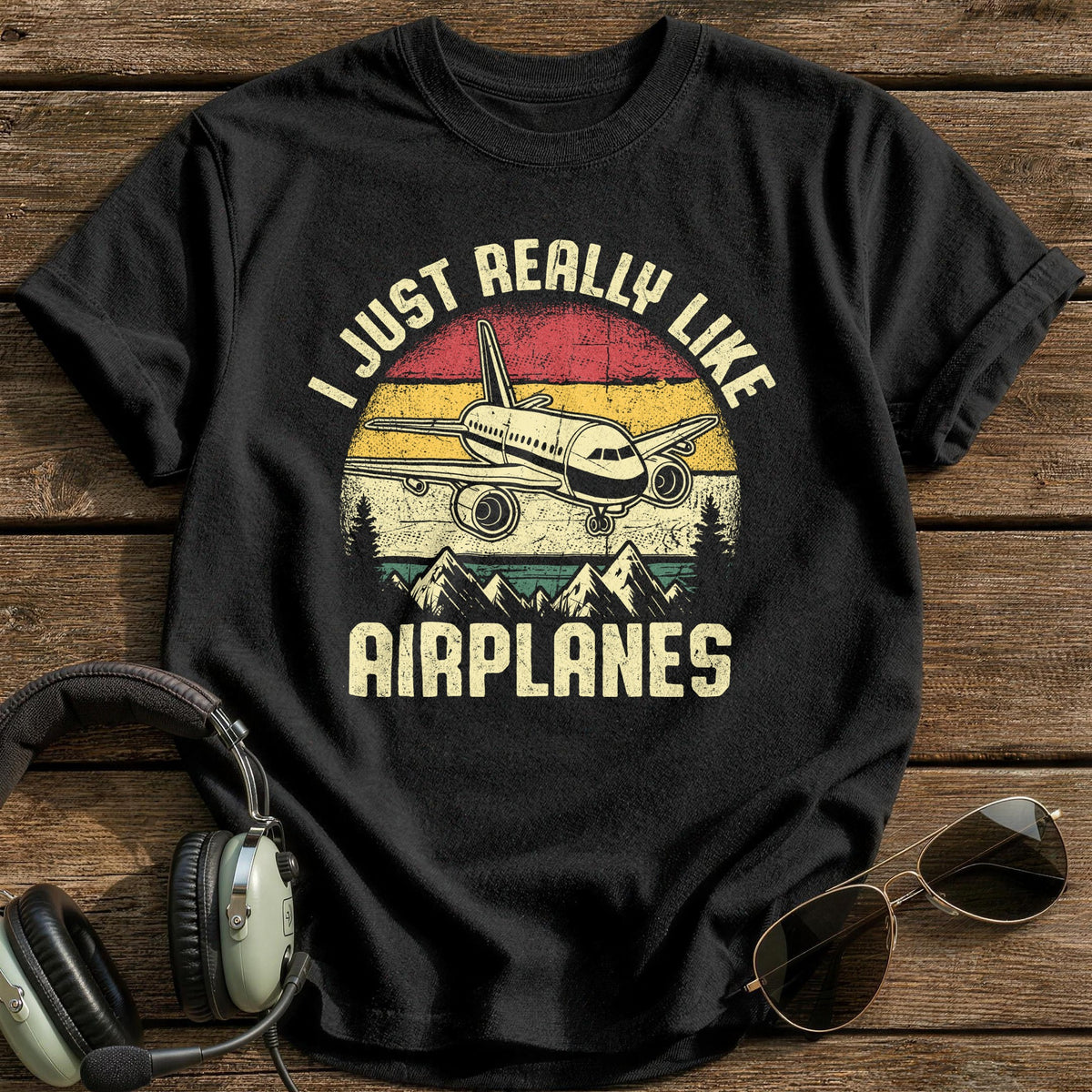 I Just Really Like Airplanes T-Shirt - Black