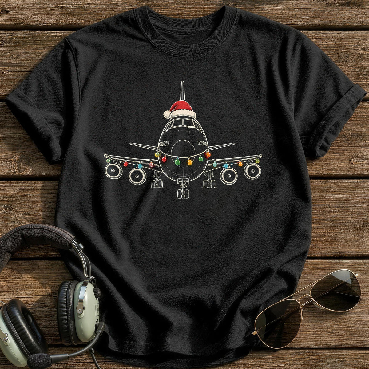 Jumbo Jet Christmas Lights 27 T-Shirt - Black