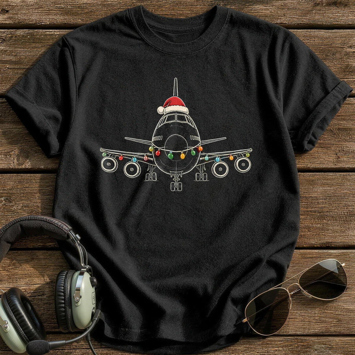 Jumbo Jet Christmas Lights 27 Kids T-Shirt - Black
