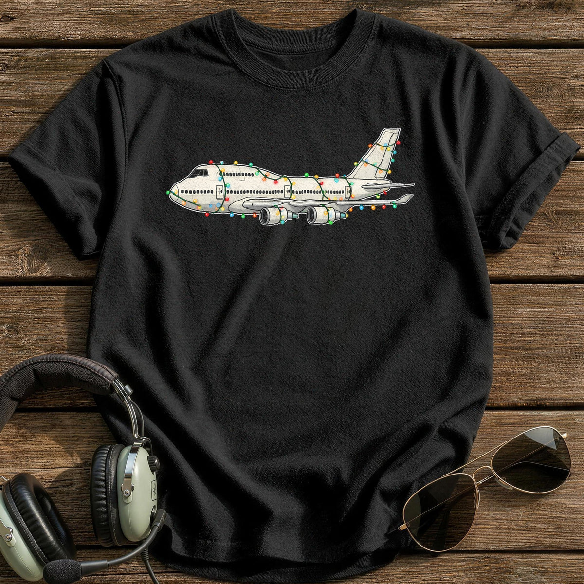 Jumbo Jet Christmas Lights 45 T-Shirt - Black