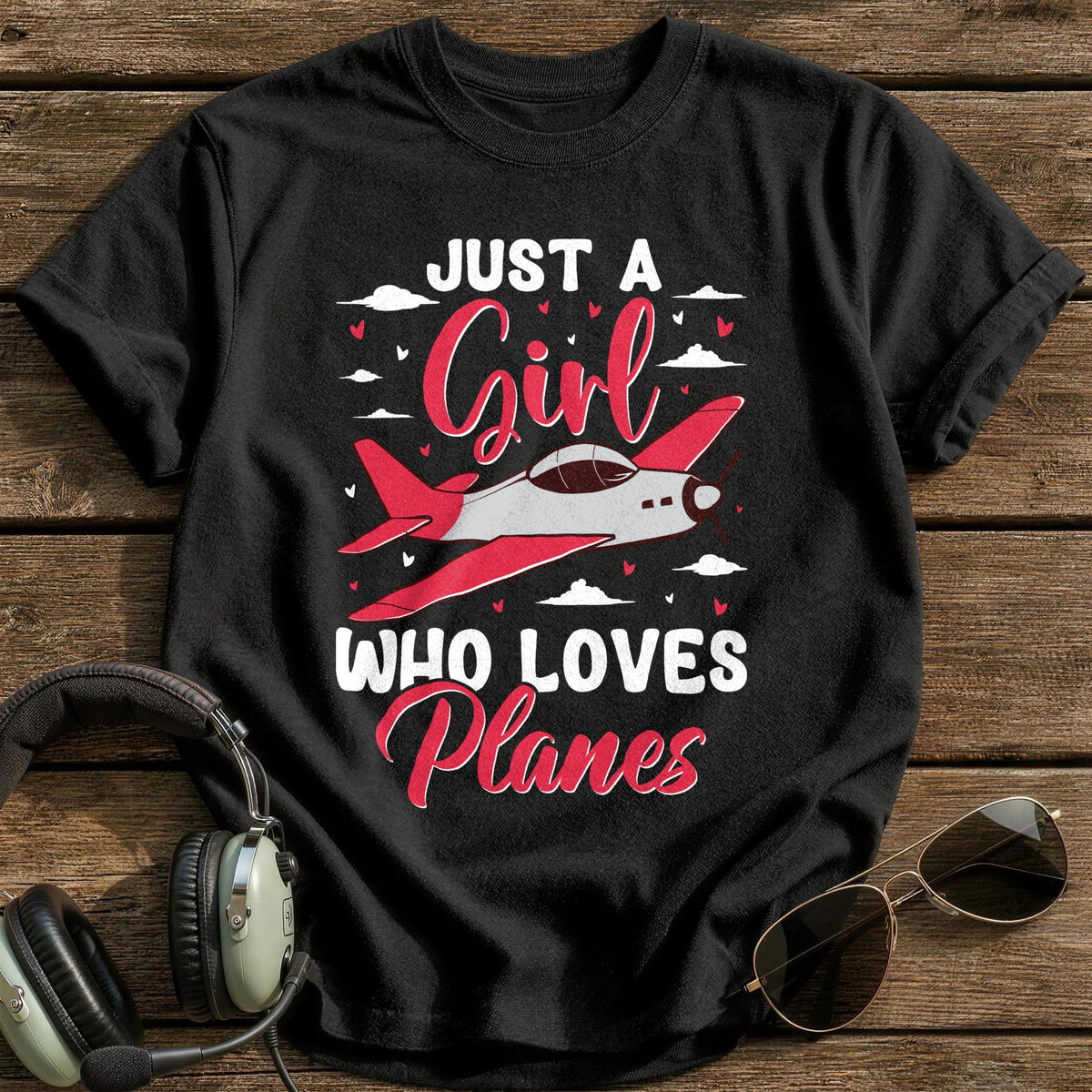 Just A Girl Who Loves Planes T-Shirt - Black