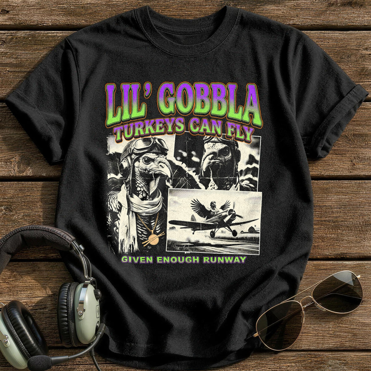 Lil' Gobbla Turkeys Can Fly 15 T-Shirt - Black