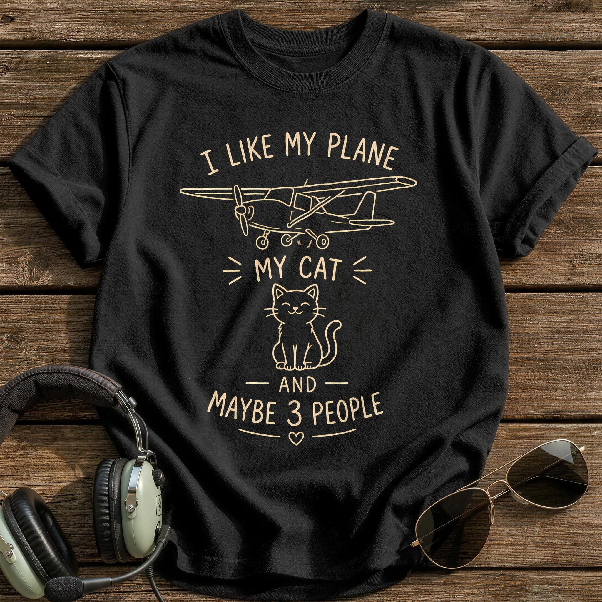 Line Art Plane Cat 77 - Black