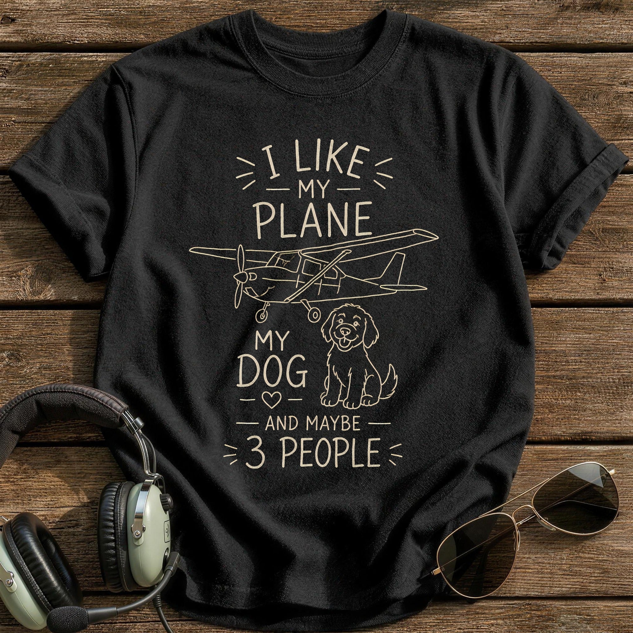 Line Art Plane Dog 98 - Black