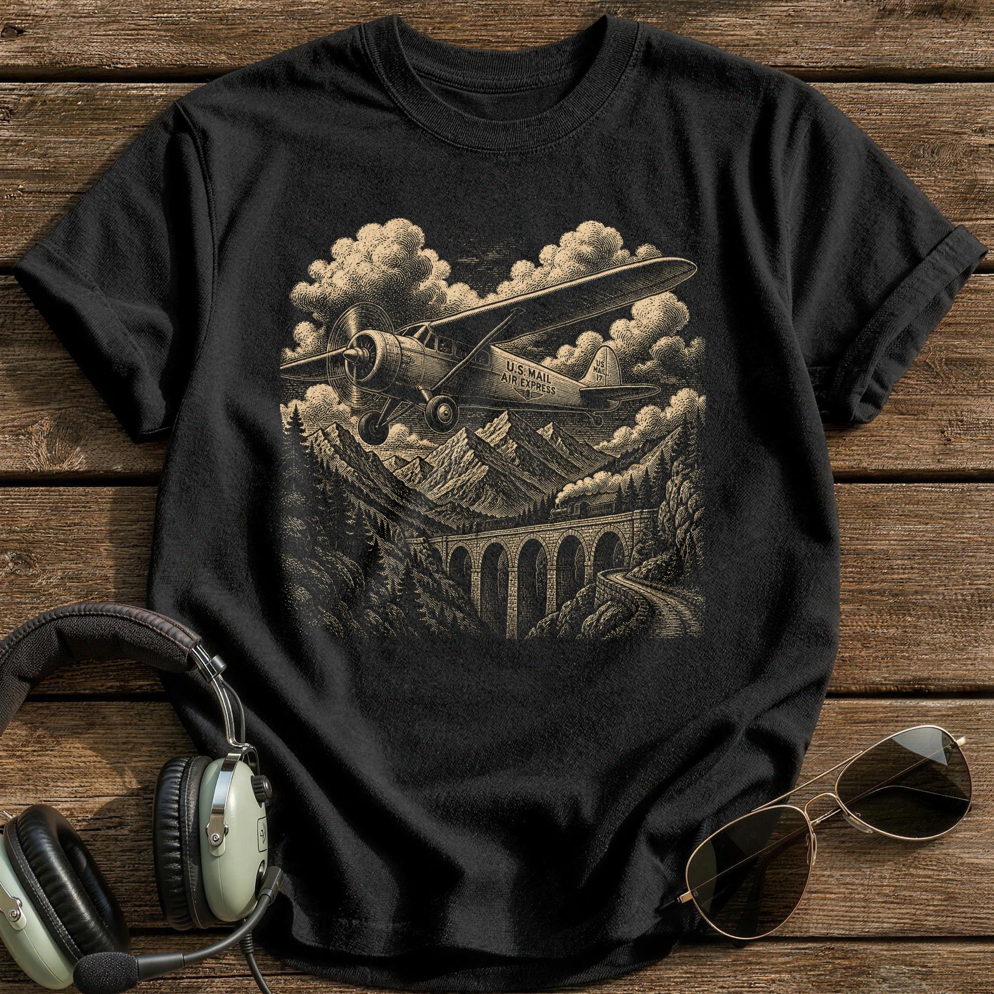 Mountain Mail Plane T-Shirt - Black