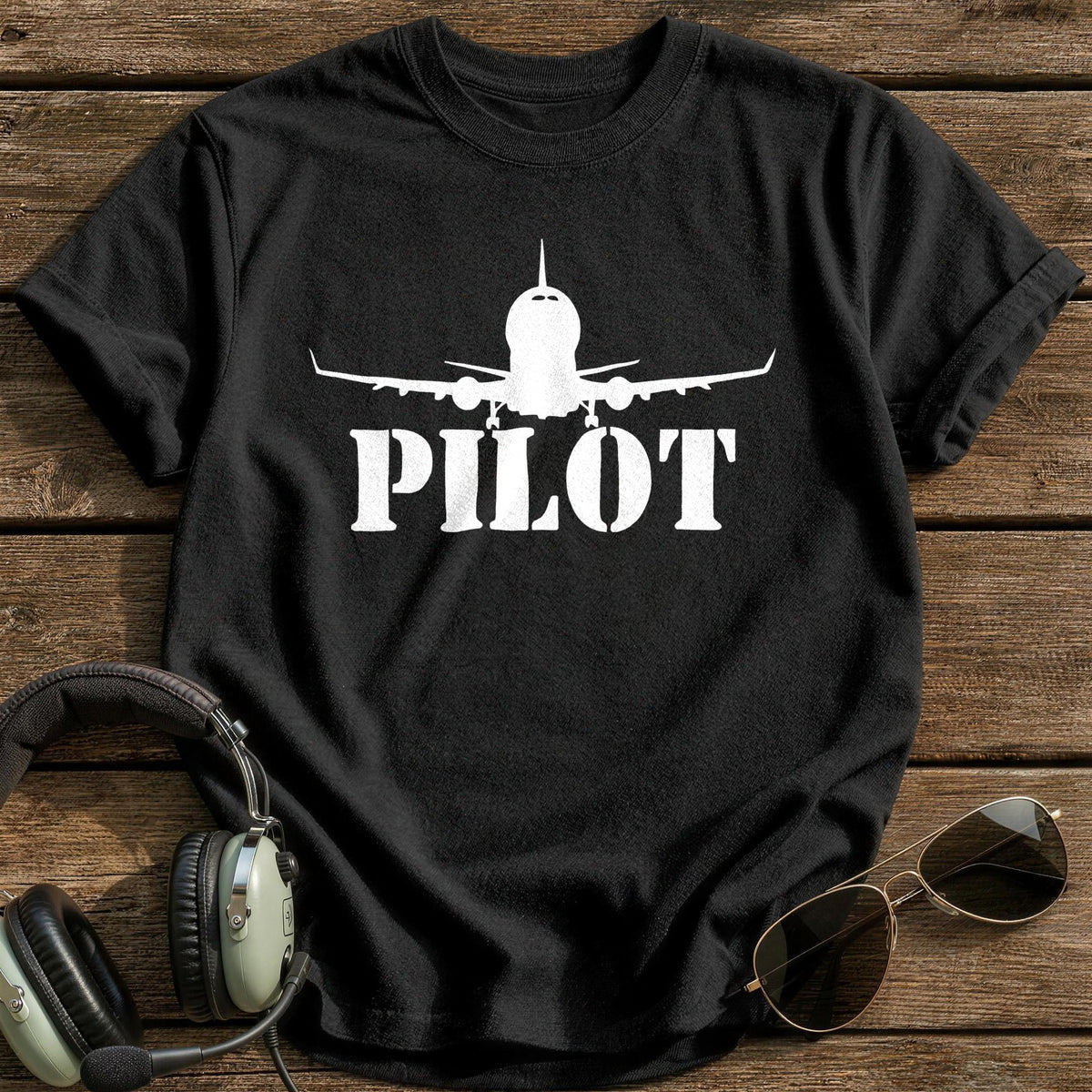 Pilot Airliner Silhouette T-Shirt - Black