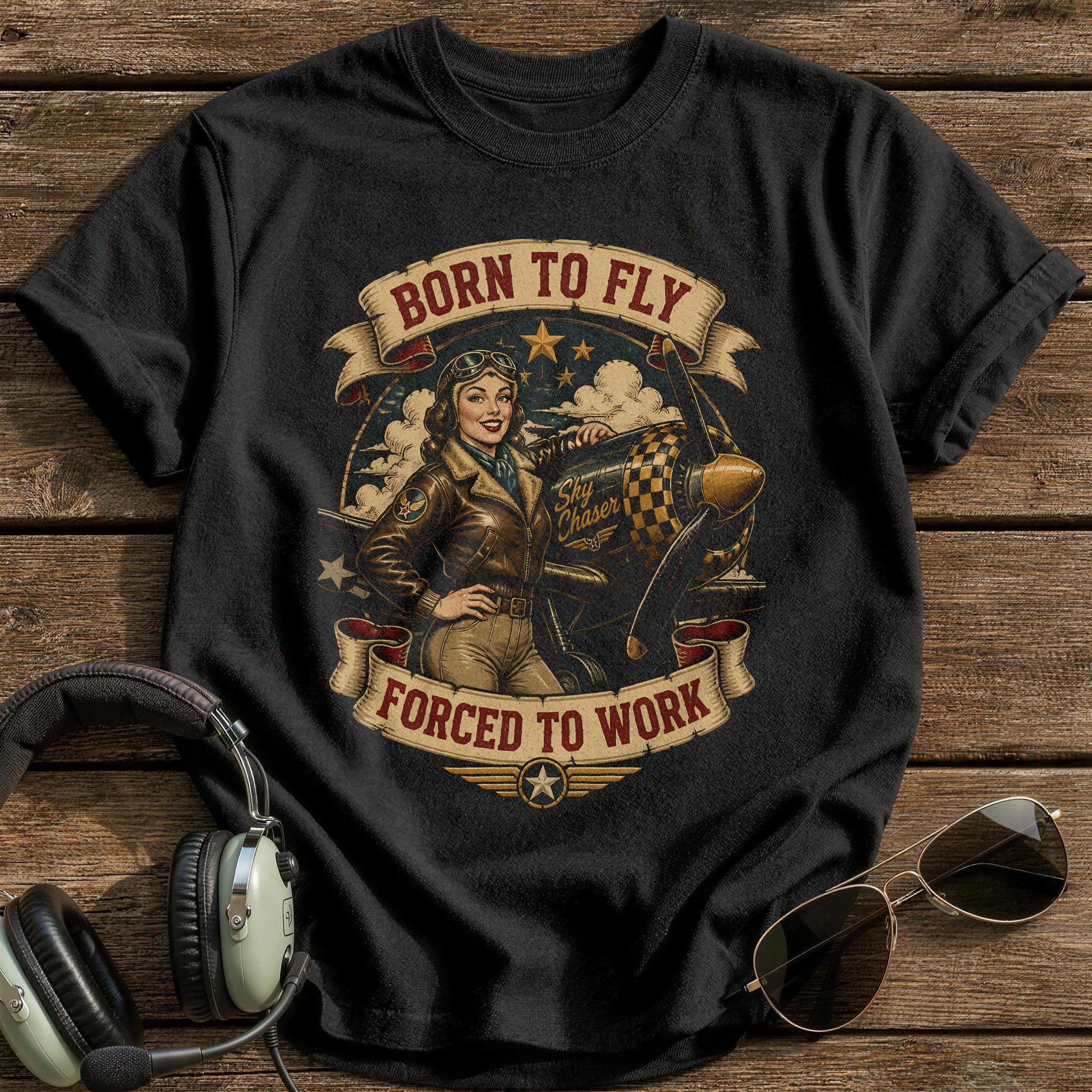 Pinup Aviator Girl 29 - Black