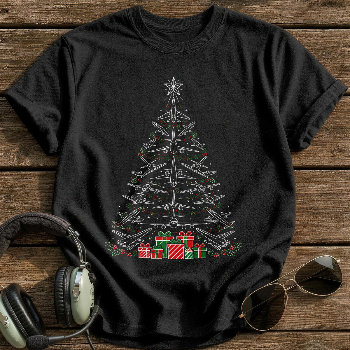 Plane Gifts Garland Tree 19 T-Shirt - Black