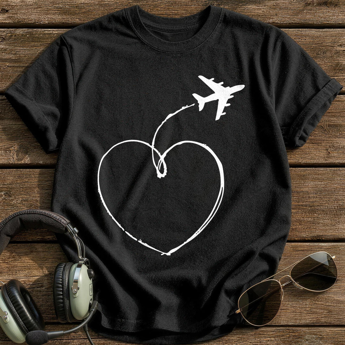 Plane Heart Contrail T-Shirt - Black