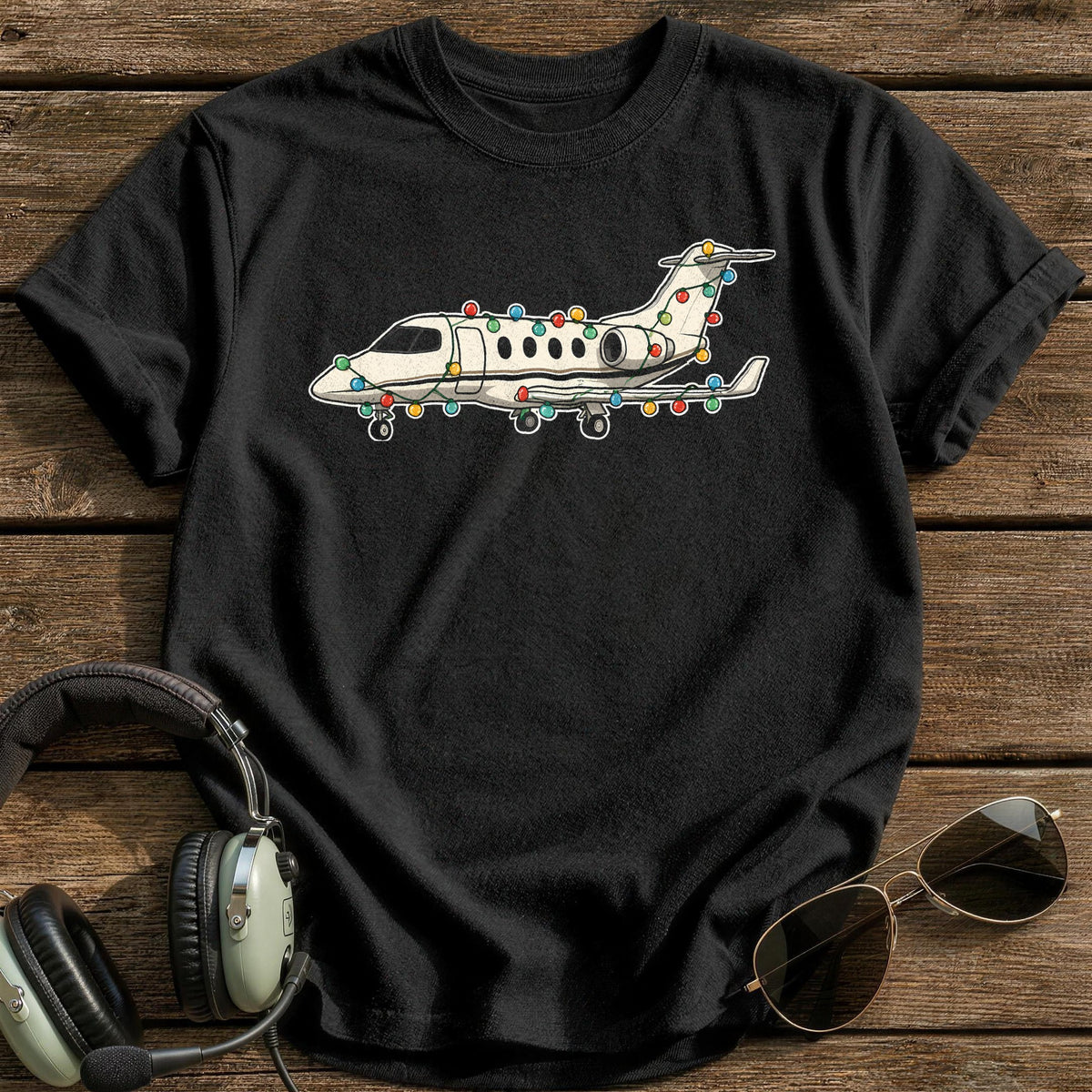 Private Jet Christmas Lights 18 T-Shirt - Black