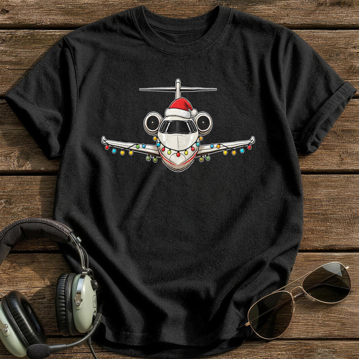 Private Jet Christmas Lights 30 T-Shirt - Black