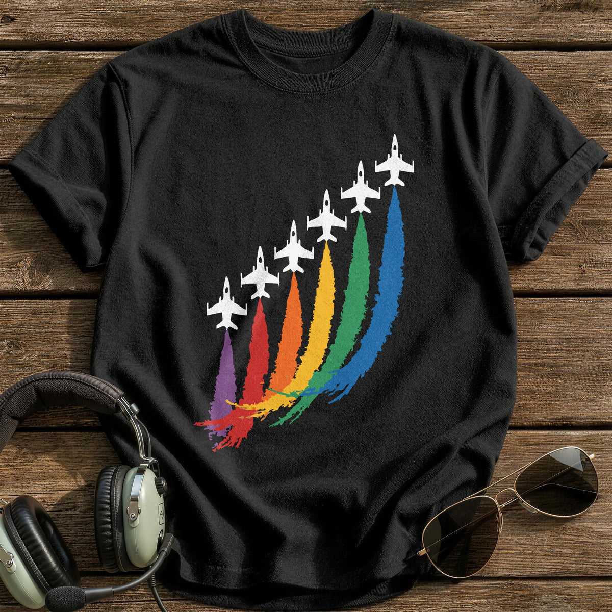 Rainbow Jet Formation T-Shirt - Black
