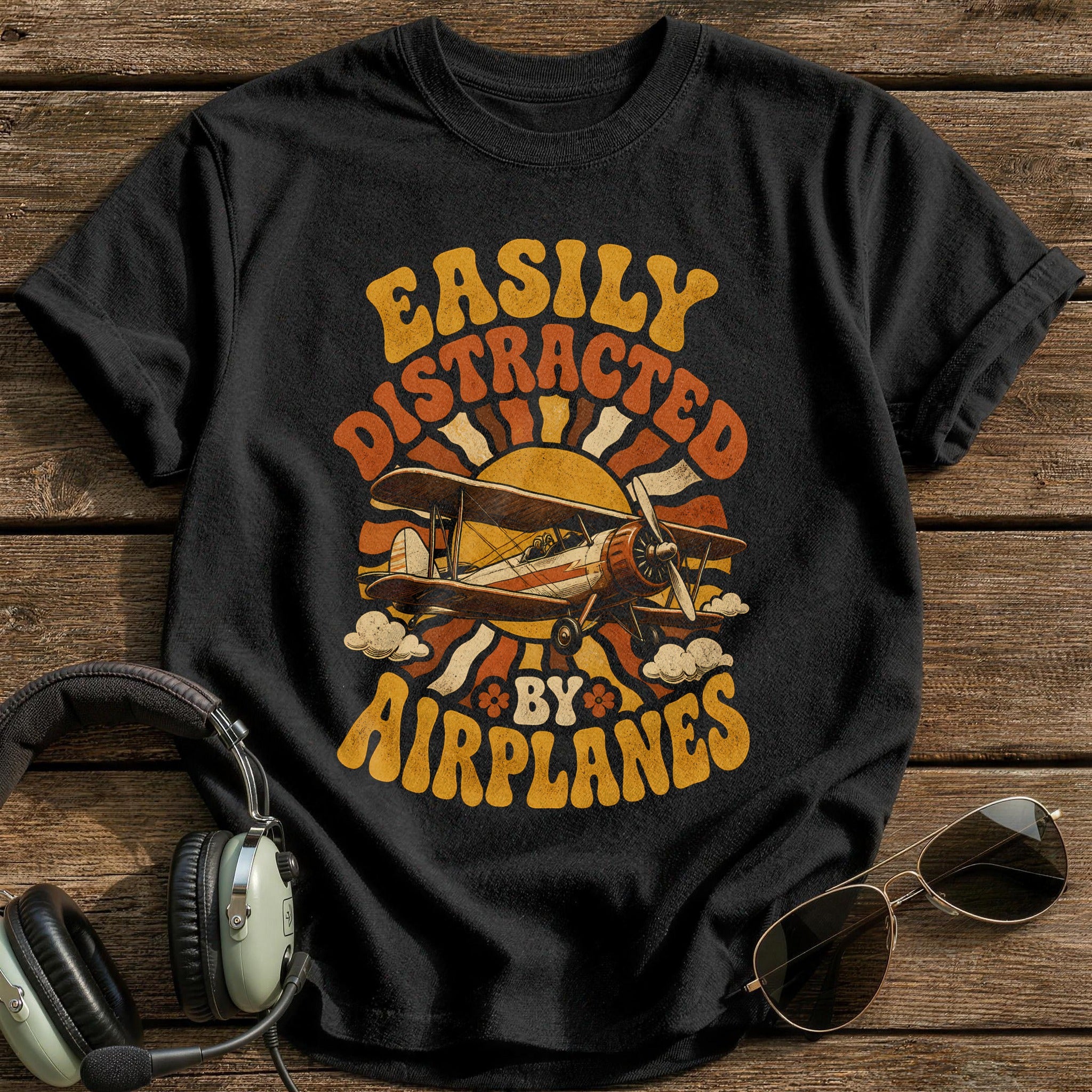 Retro 70s Biplane 19 - Black