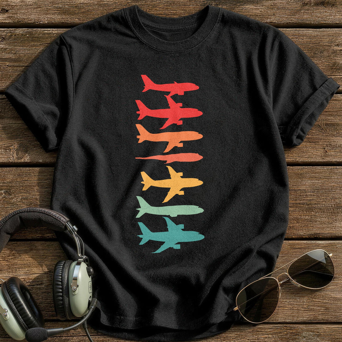 Retro Planes Stack T-Shirt - Black