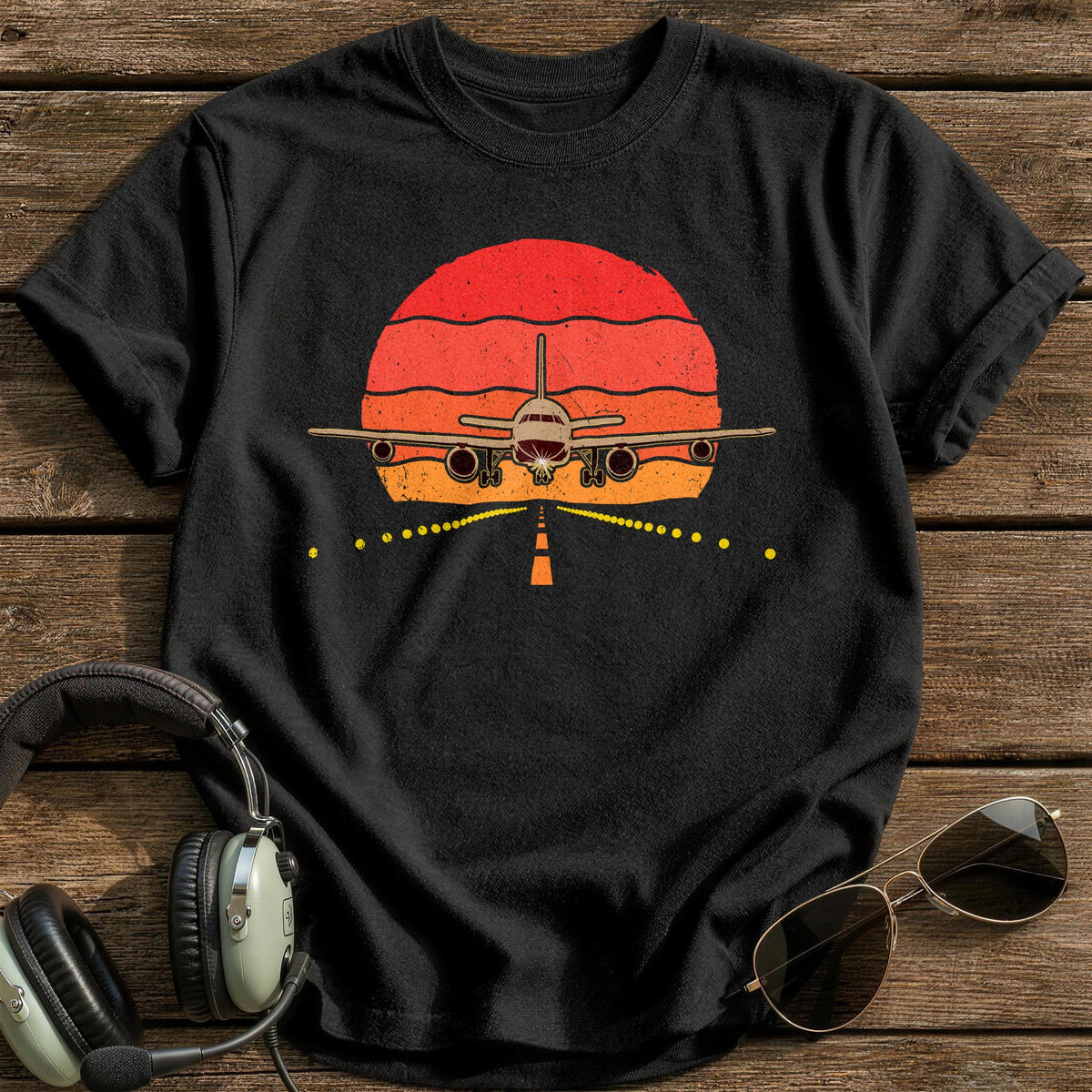 Runway Sunset Approach T-Shirt - Black