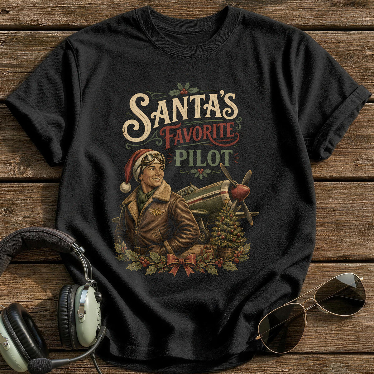 Santa's Favorite Pilot 69 T-Shirt - Black