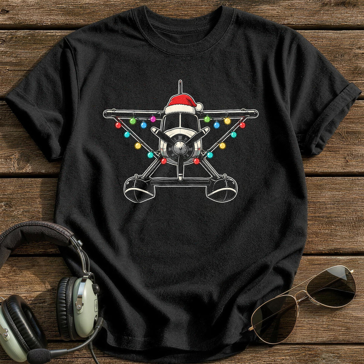 Seaplane Christmas Lights 83 T-Shirt - Black