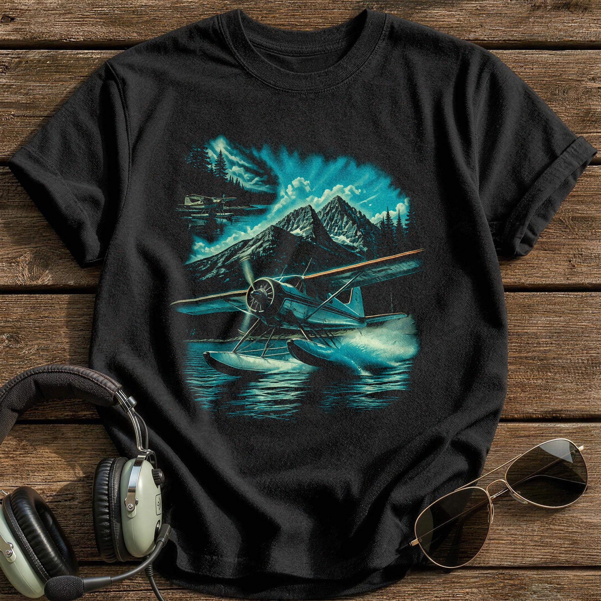 Seaplane Mountains T-Shirt - Black