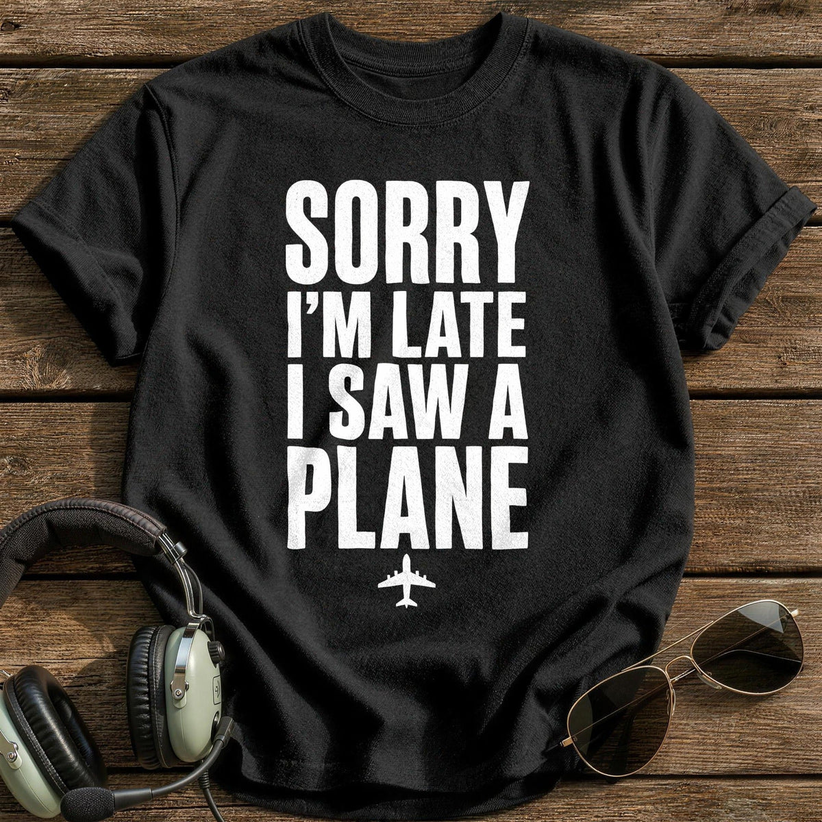 Sorry Late Saw Plane 52 Kids T-Shirt - Black
