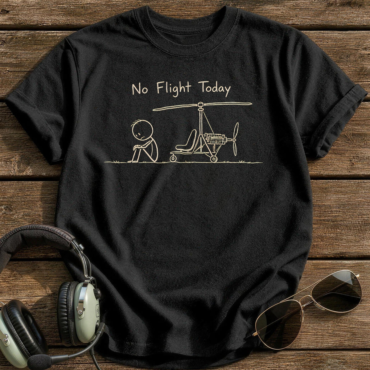 Stickman Gyrocopter No Flight Today 49 Kids T-Shirt - Black