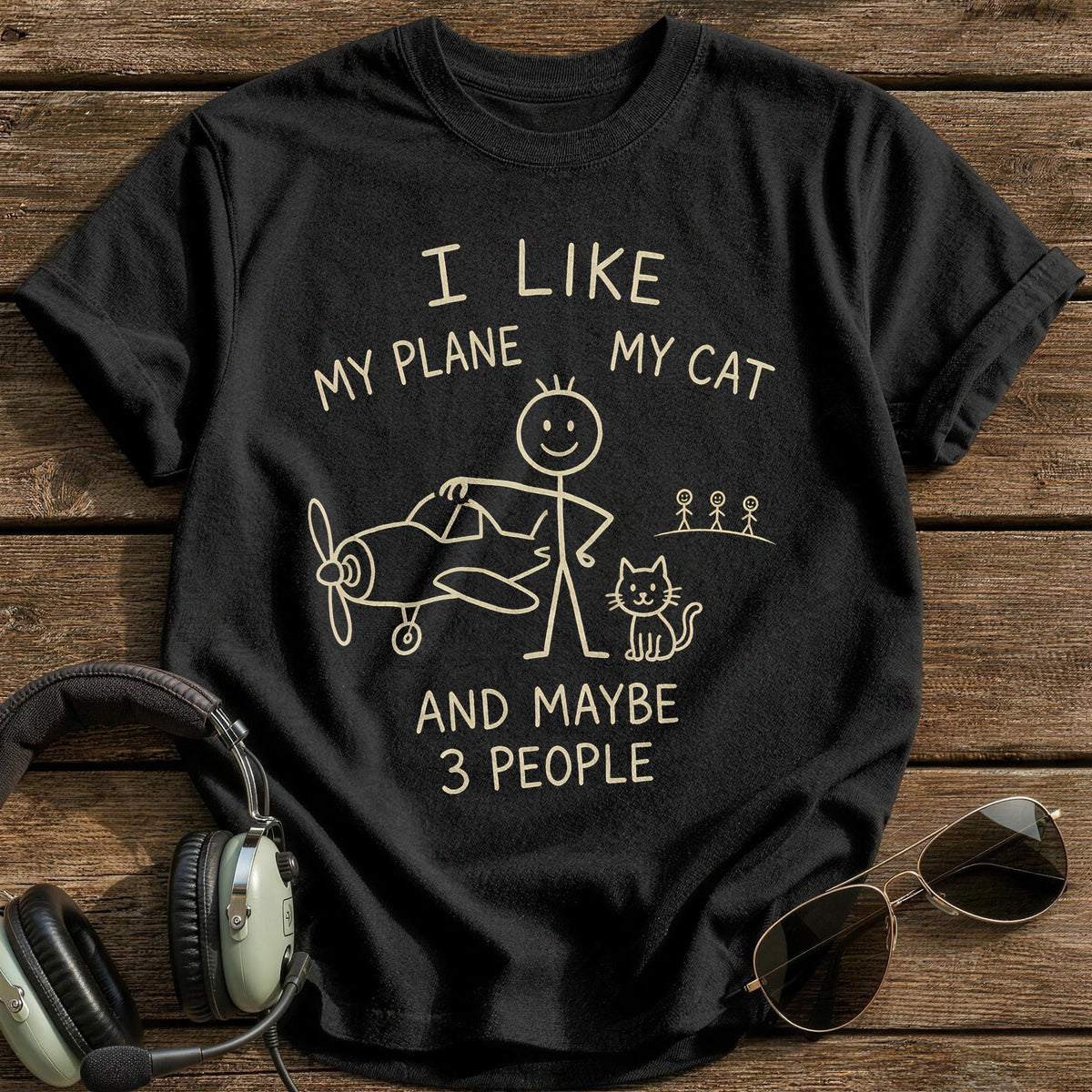 Stickman Plane Cat 98 Kids T-Shirt - Black