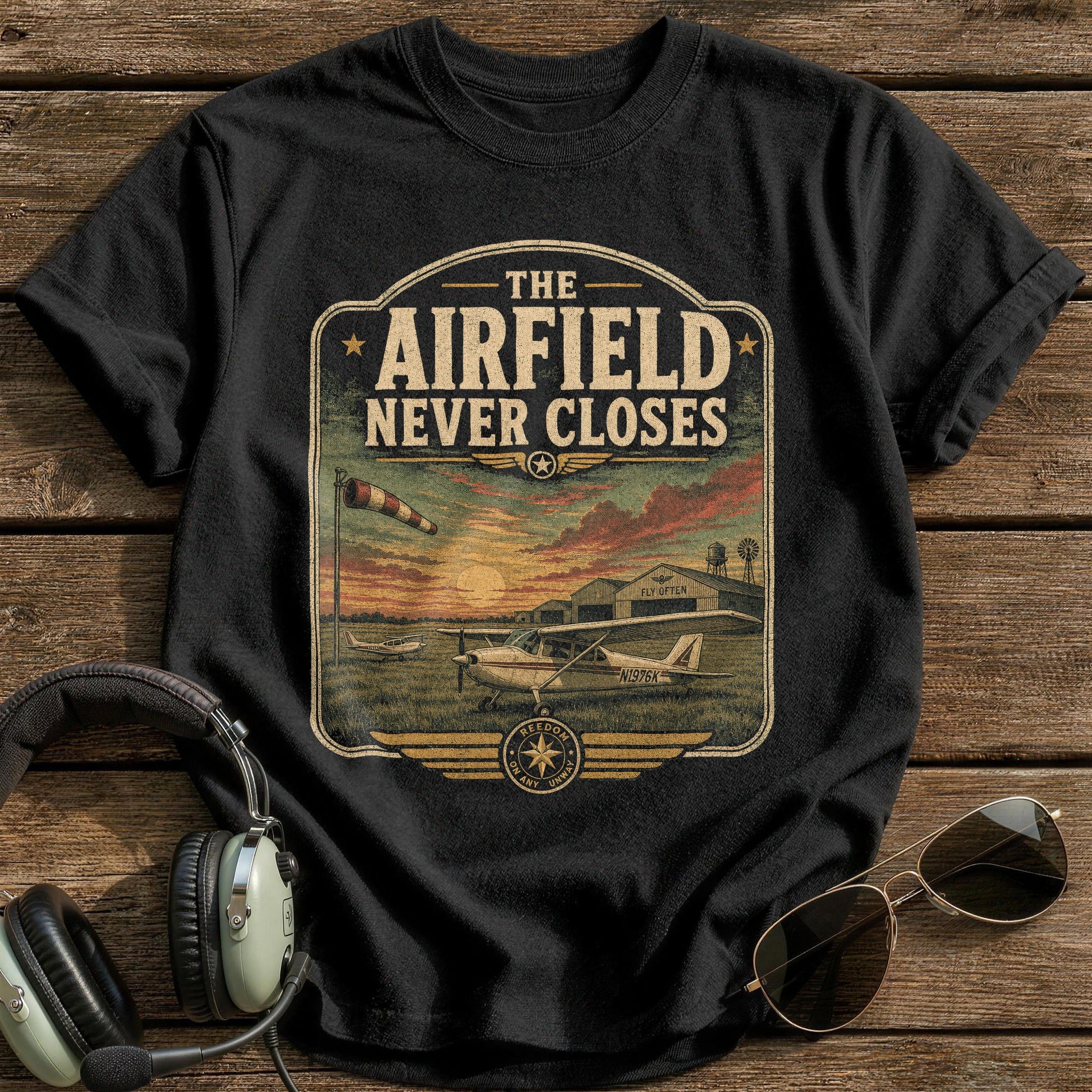 The Airfield Never Closes T-Shirt - Black