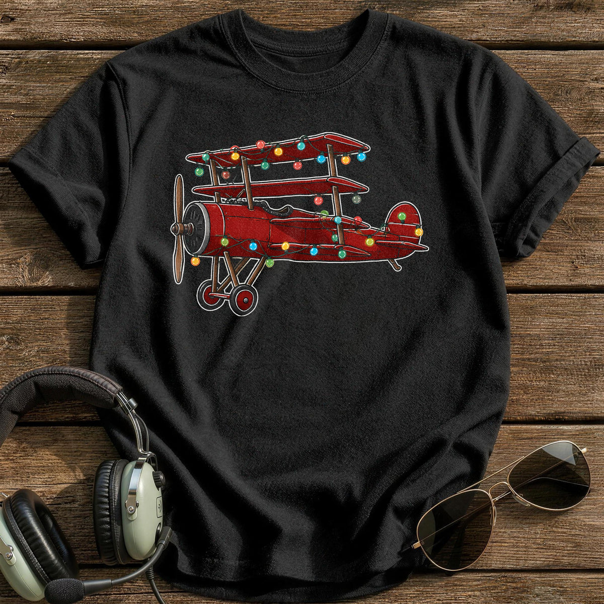 Triplane Christmas Lights 33 T-Shirt - Black
