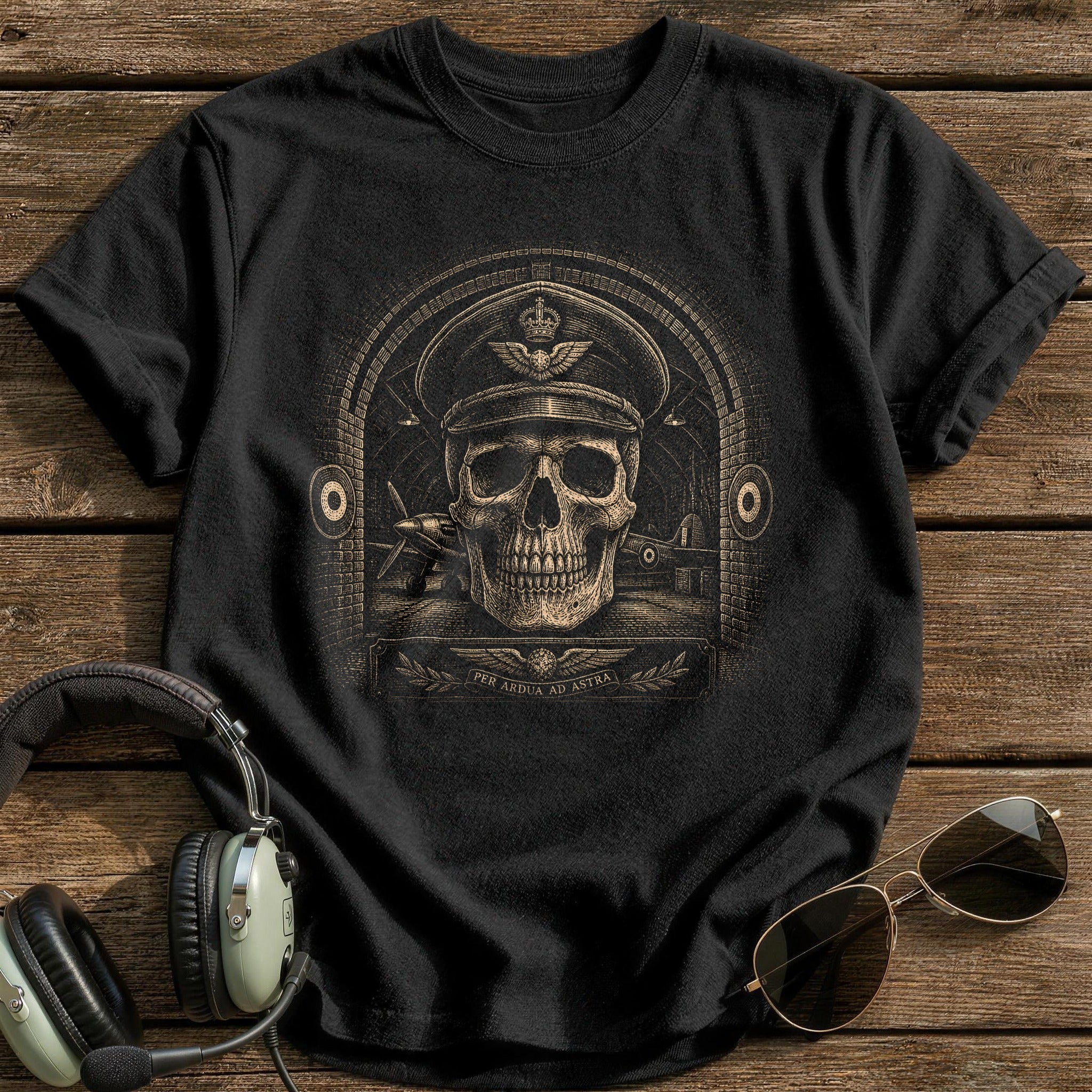 Tunnel Skull Pilot Cap T-Shirt - Black