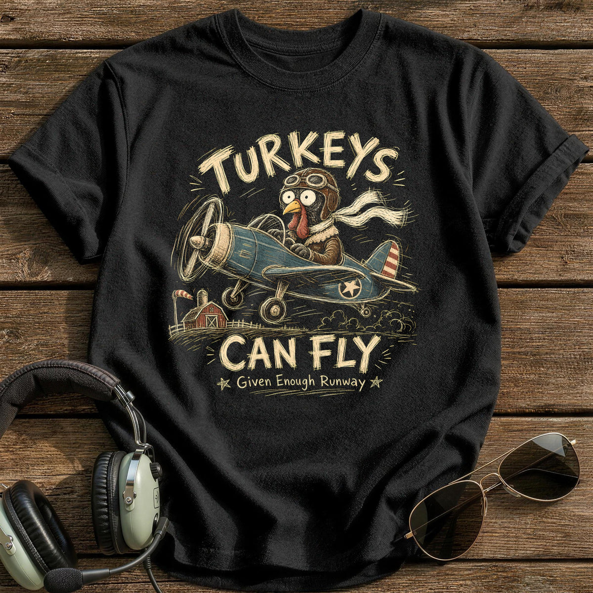 Turkeys Can Fly Given Enough Runway 12 T-Shirt - Black