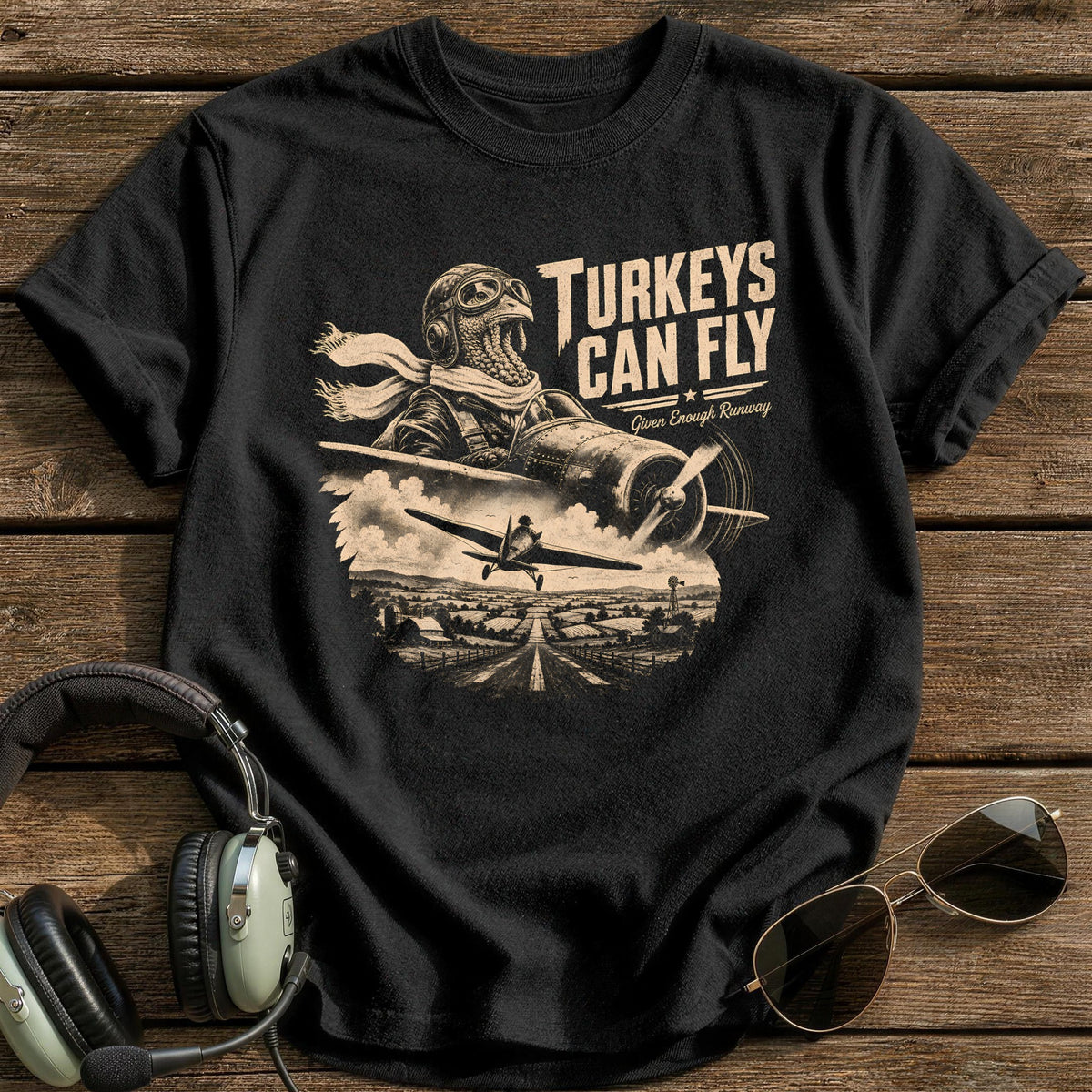 Turkeys Can Fly Given Enough Runway 2 T-Shirt - Black