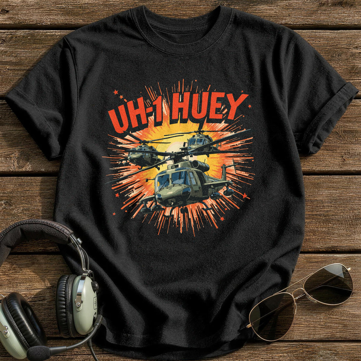 UH-1 Huey Comic Burst T-Shirt - Black