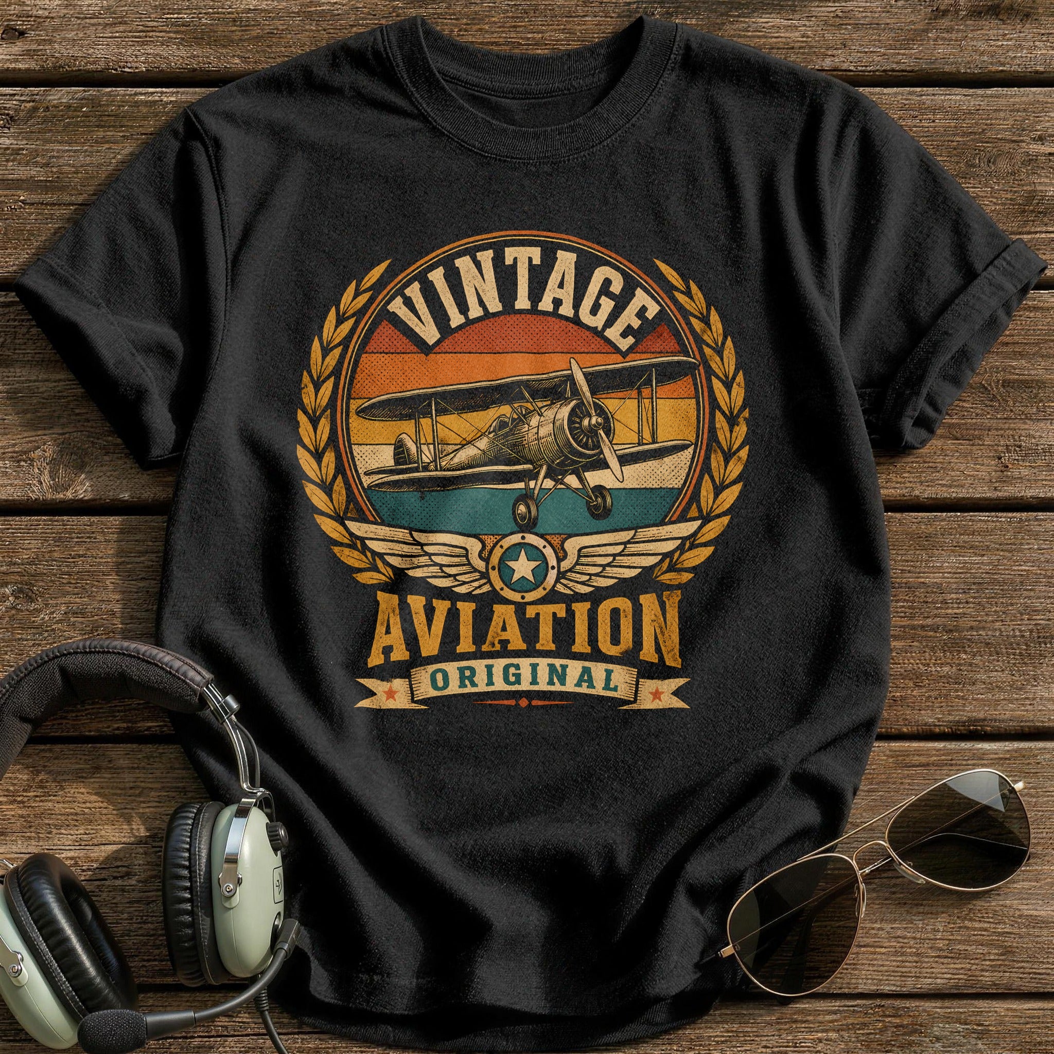 Vintage Biplane Crest - Black