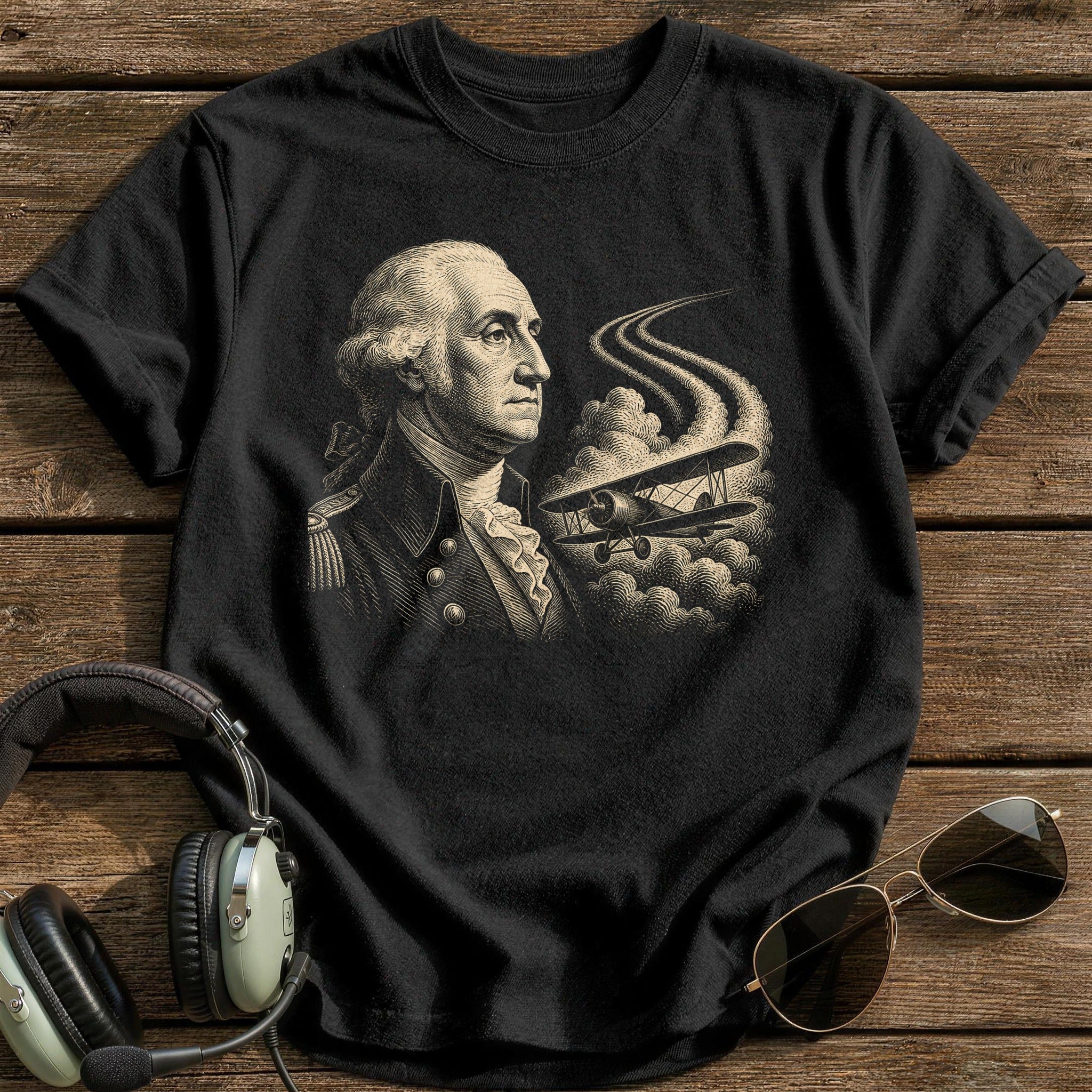 Washington Aviator Portrait T-Shirt - Black