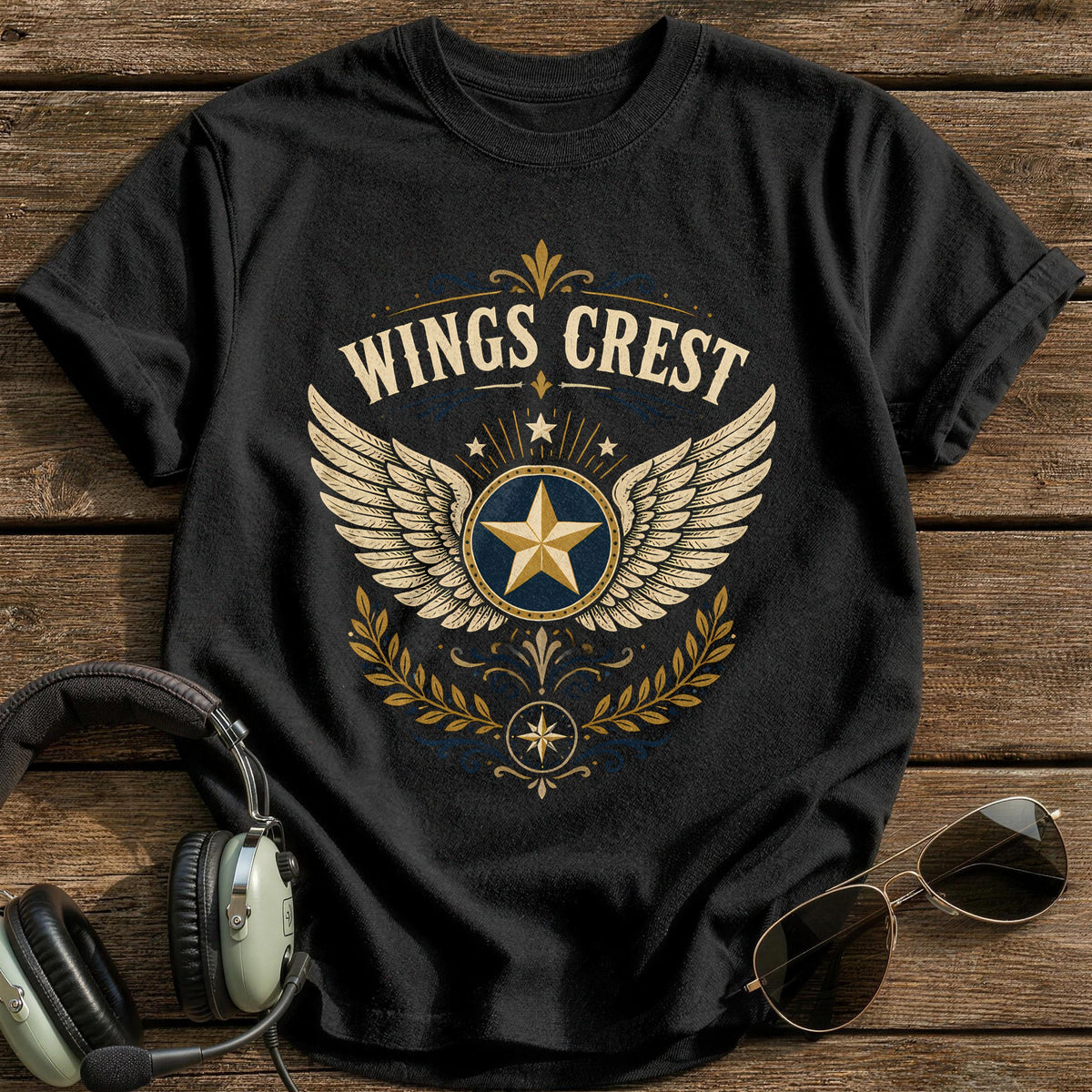 Wings Crest Folk 22 T-Shirt - Black