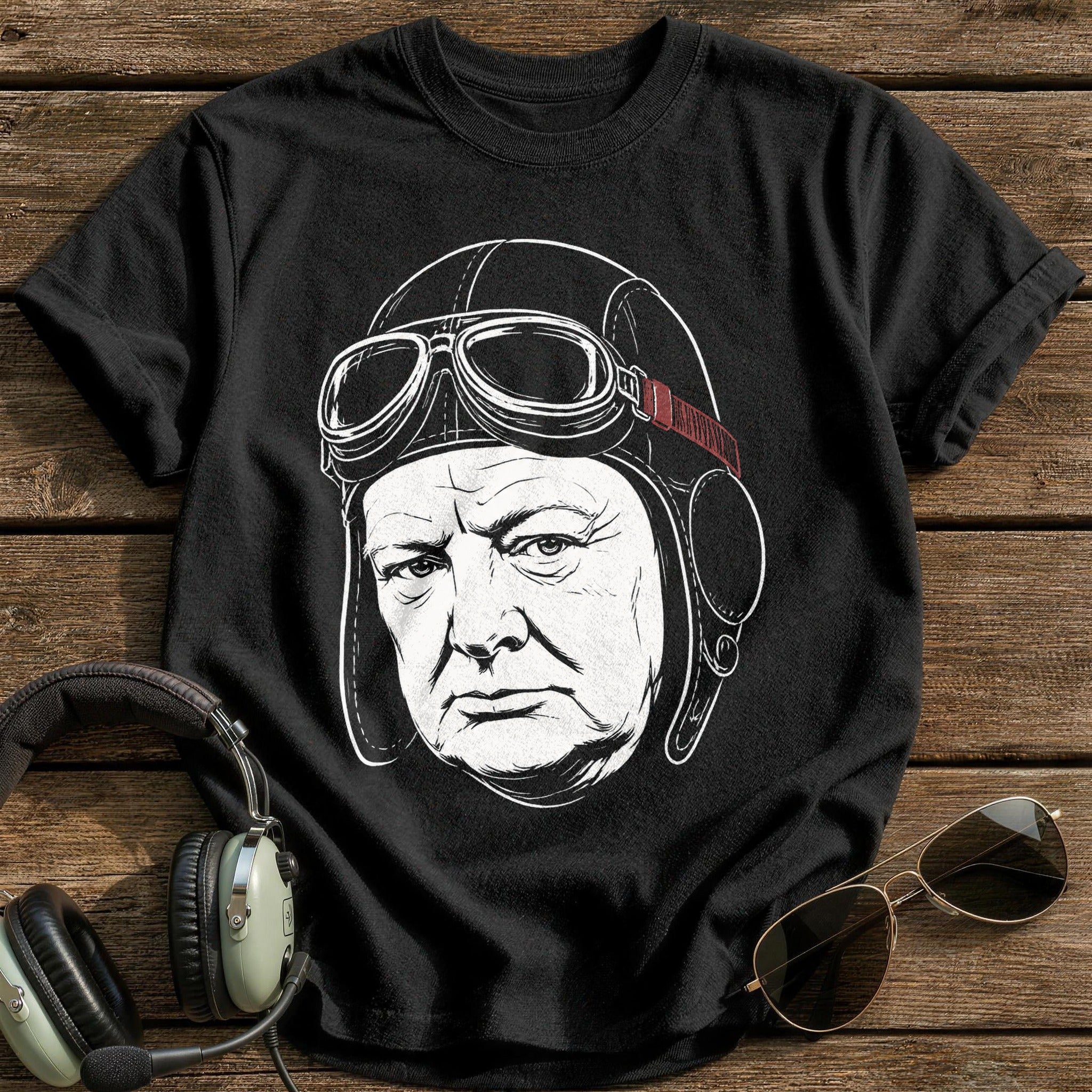 Winston Churchill Aviator (Muted Red) T-Shirt - Black