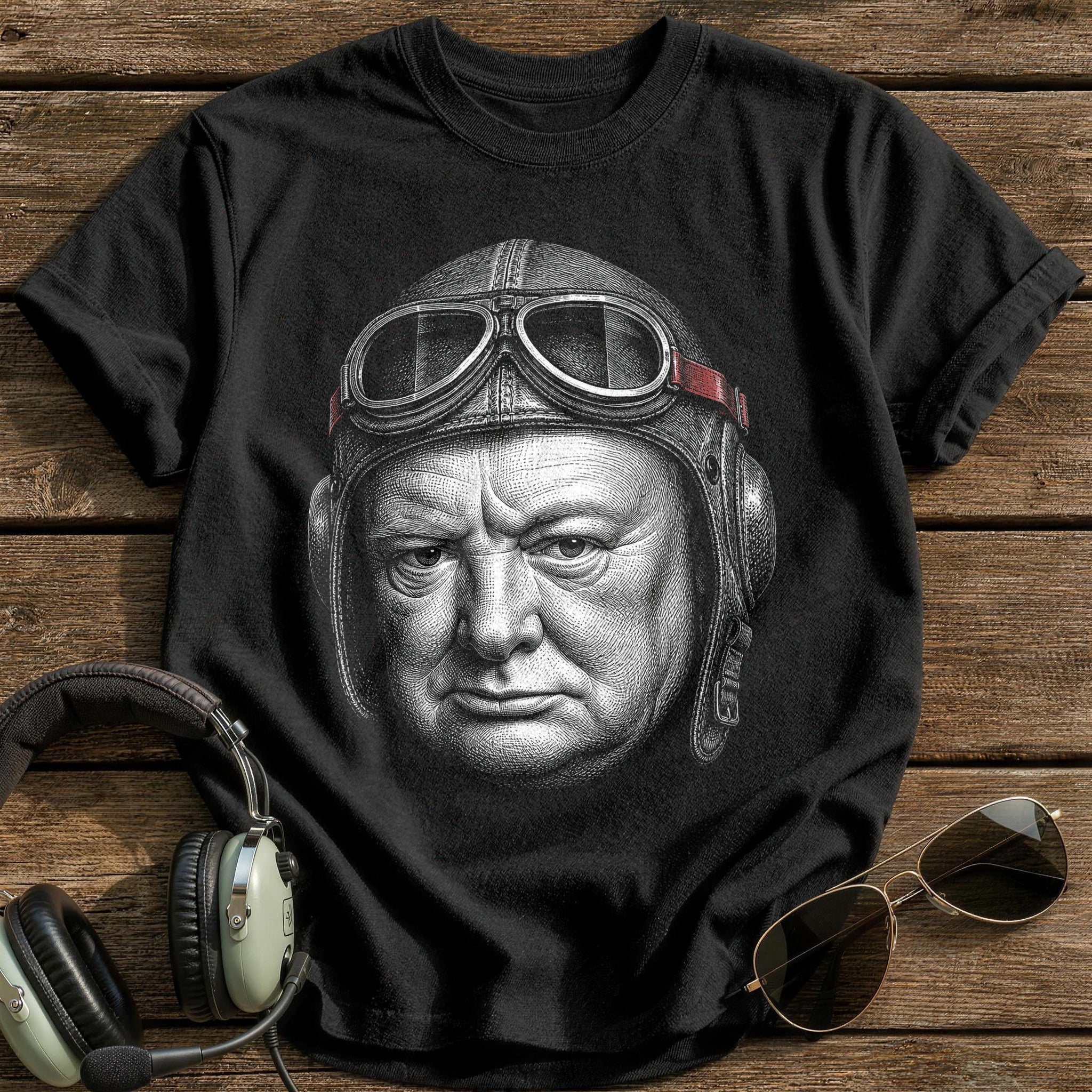 Winston Churchill Aviator (Muted Red) T-Shirt - Black
