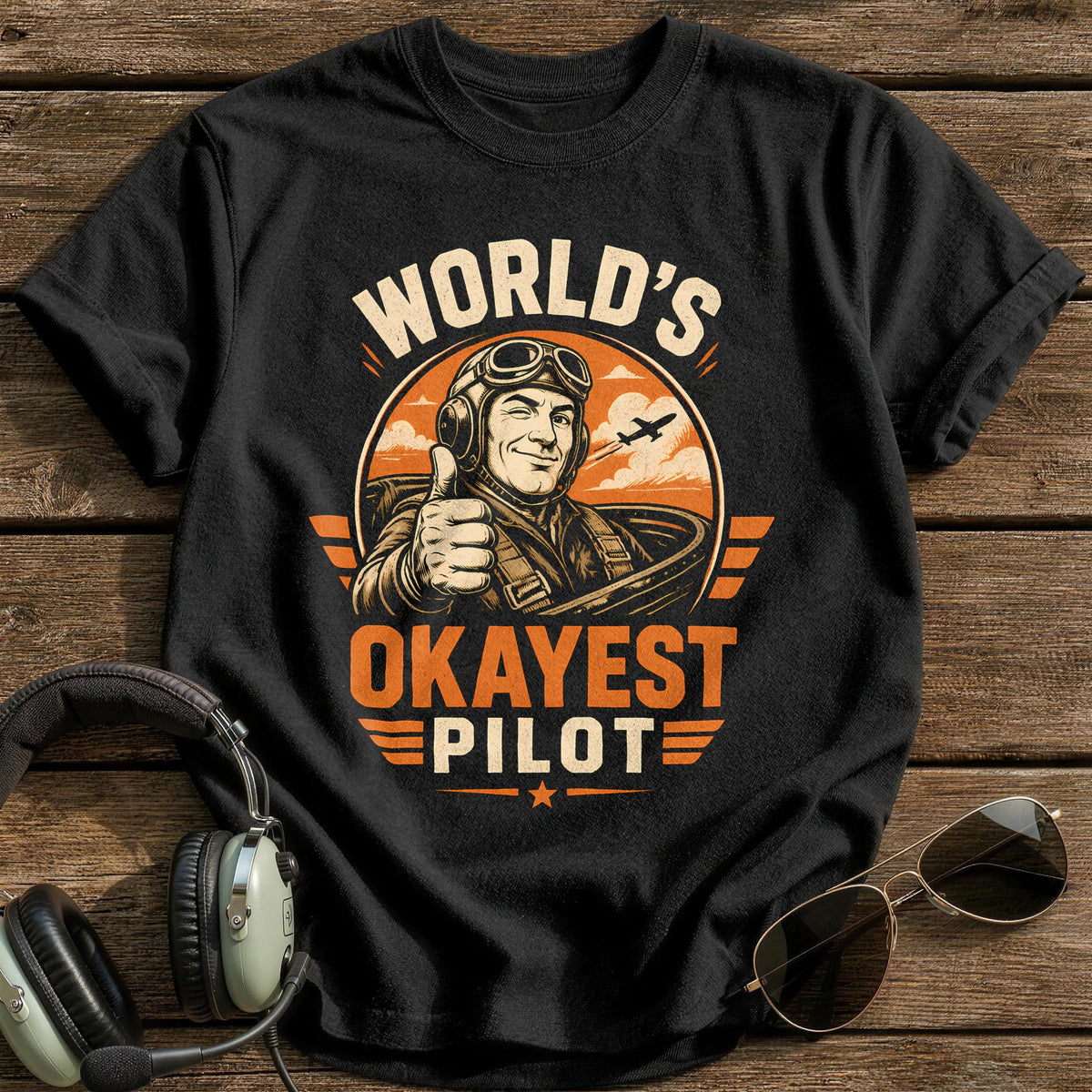 Worlds Okayest Pilot 48 T-Shirt - Black