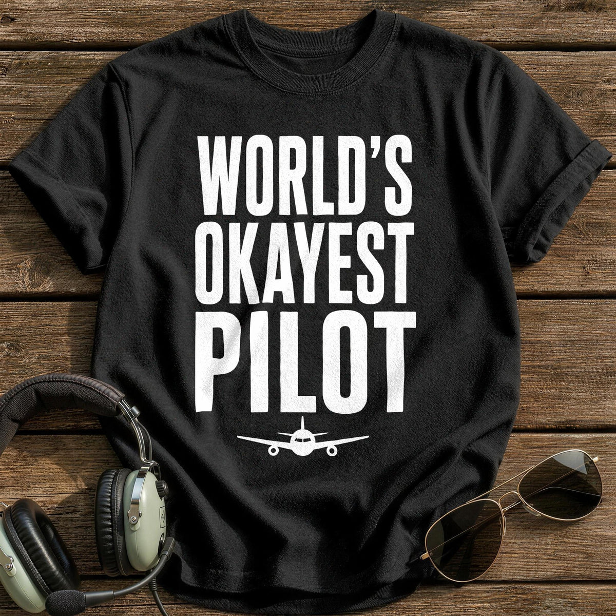 Worlds Okayest Pilot 50 T-Shirt - Black