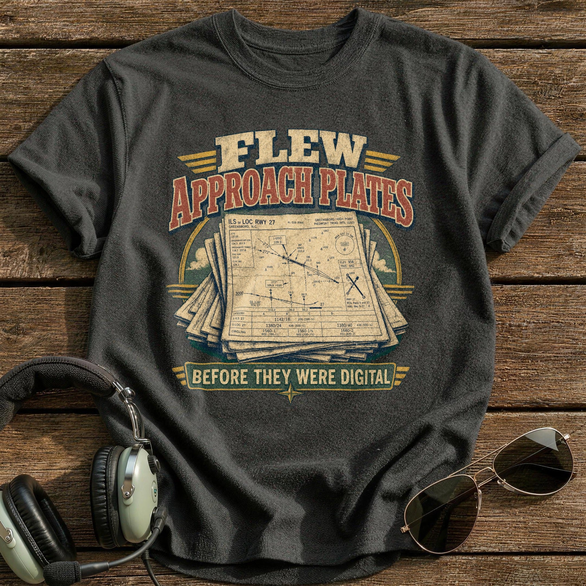 Flew Approach Plates T-Shirt - Charcoal