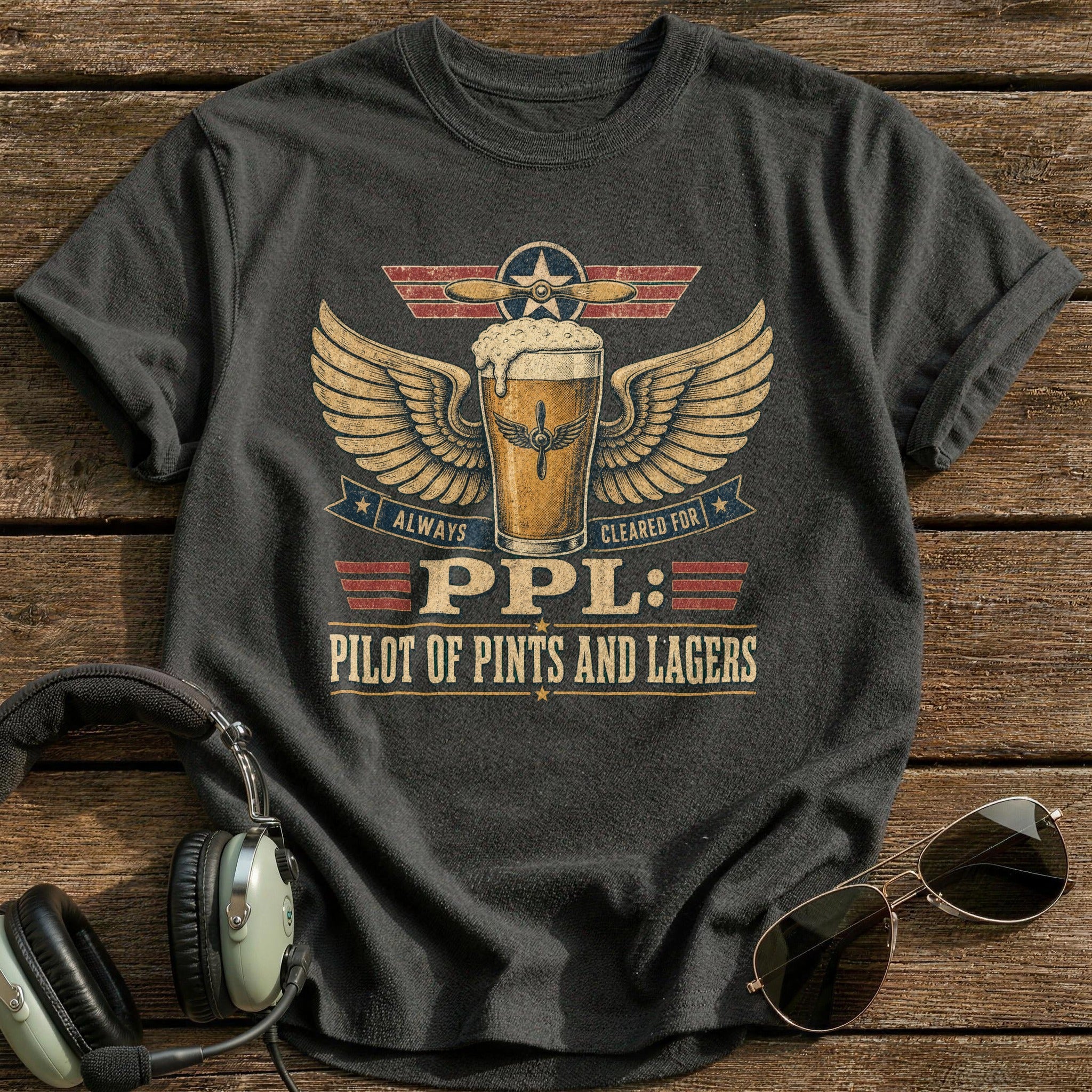 Ppl Pilot of Pints and Lagers T-Shirt - Charcoal