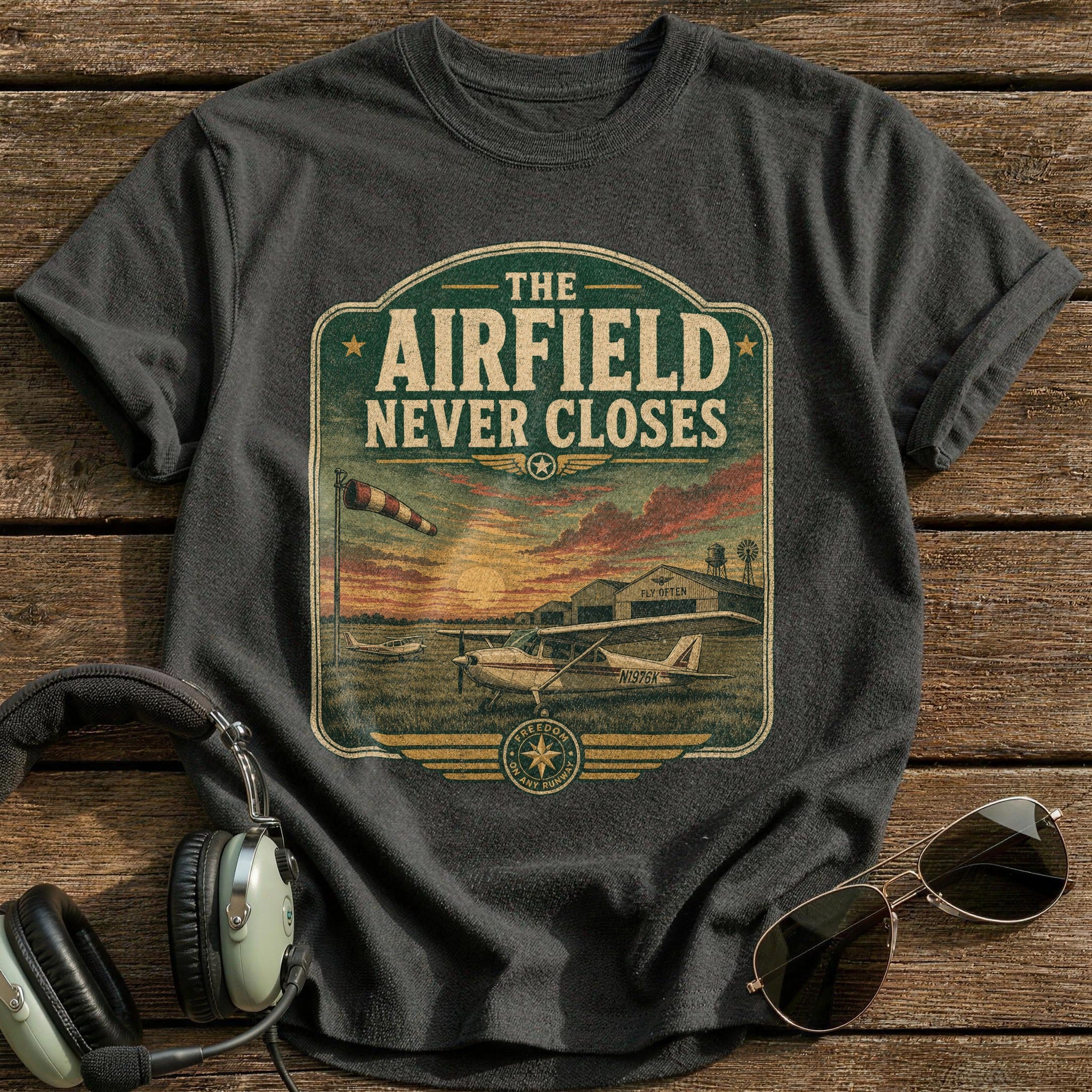 The Airfield Never Closes T-Shirt - Charcoal
