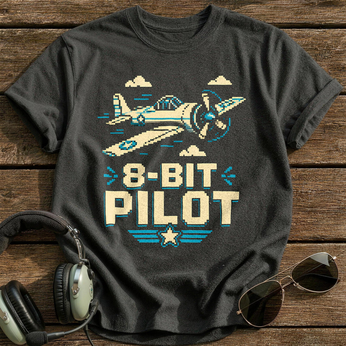 8 Bit Pilot Pixel 69 T-Shirt - Charcoal