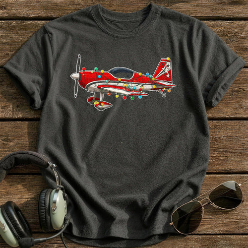 Aerobatic Plane Christmas Lights 56 T-Shirt - Charcoal