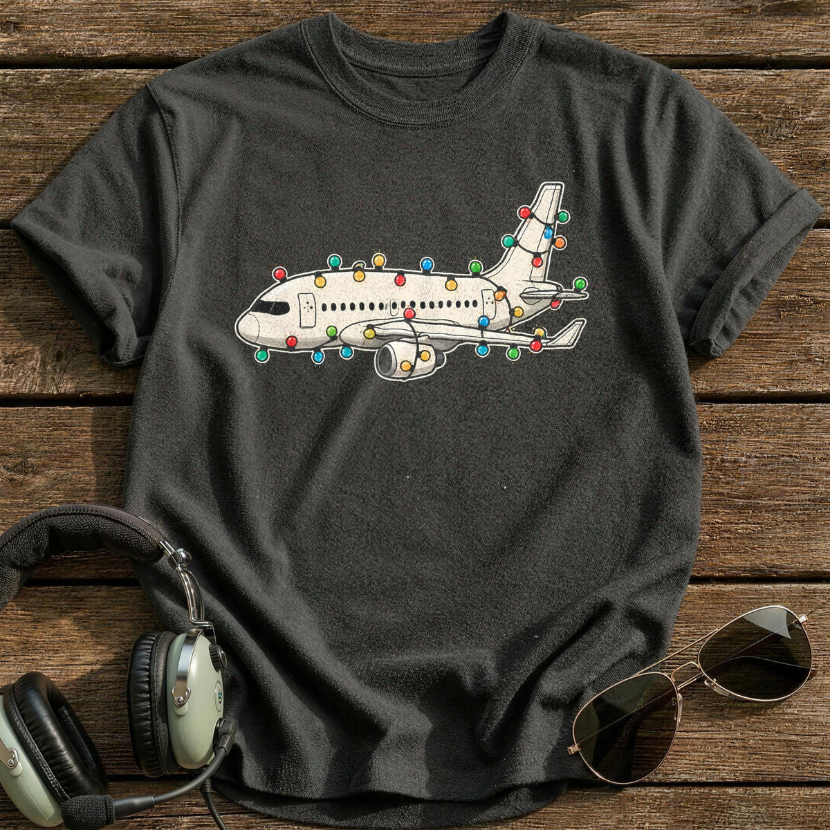 Airliner Christmas Lights 44 T-Shirt - Charcoal