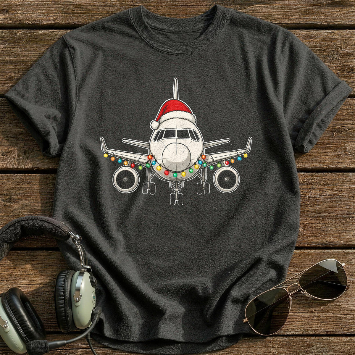 Airliner Christmas Lights 59 T-Shirt - Charcoal