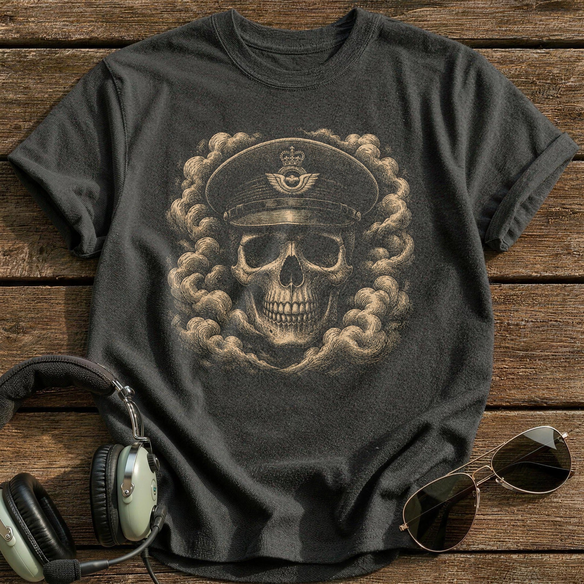 Airman Skull Service Cap T-Shirt - Charcoal