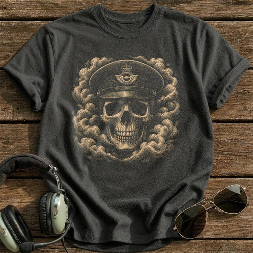 Airman Skull Service Cap T-Shirt - Charcoal