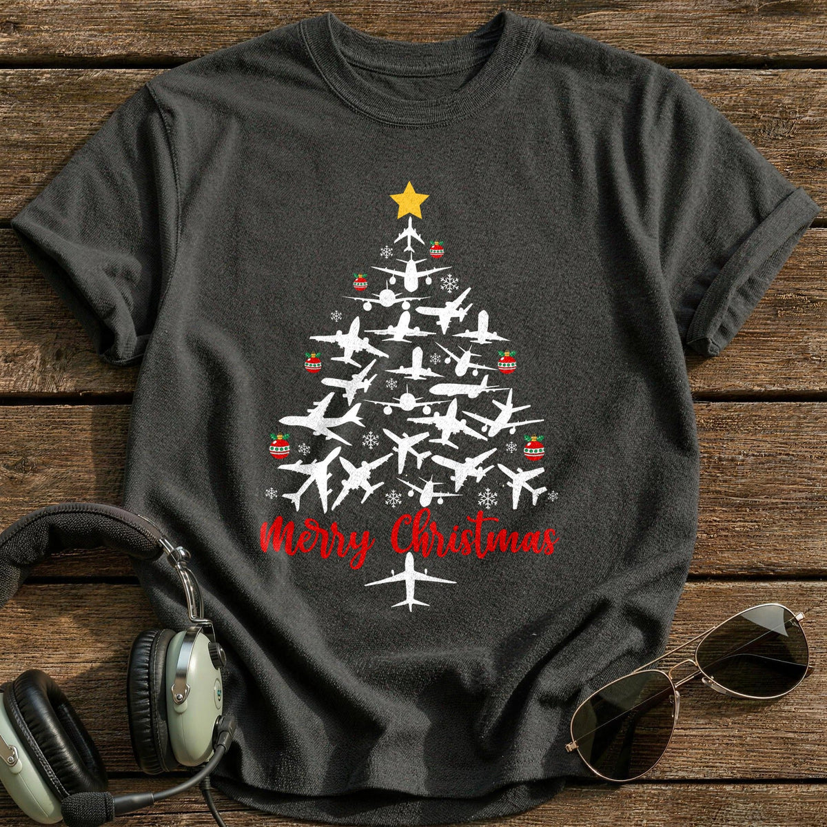 Airplane Christmas Tree Kids T-Shirt - Charcoal